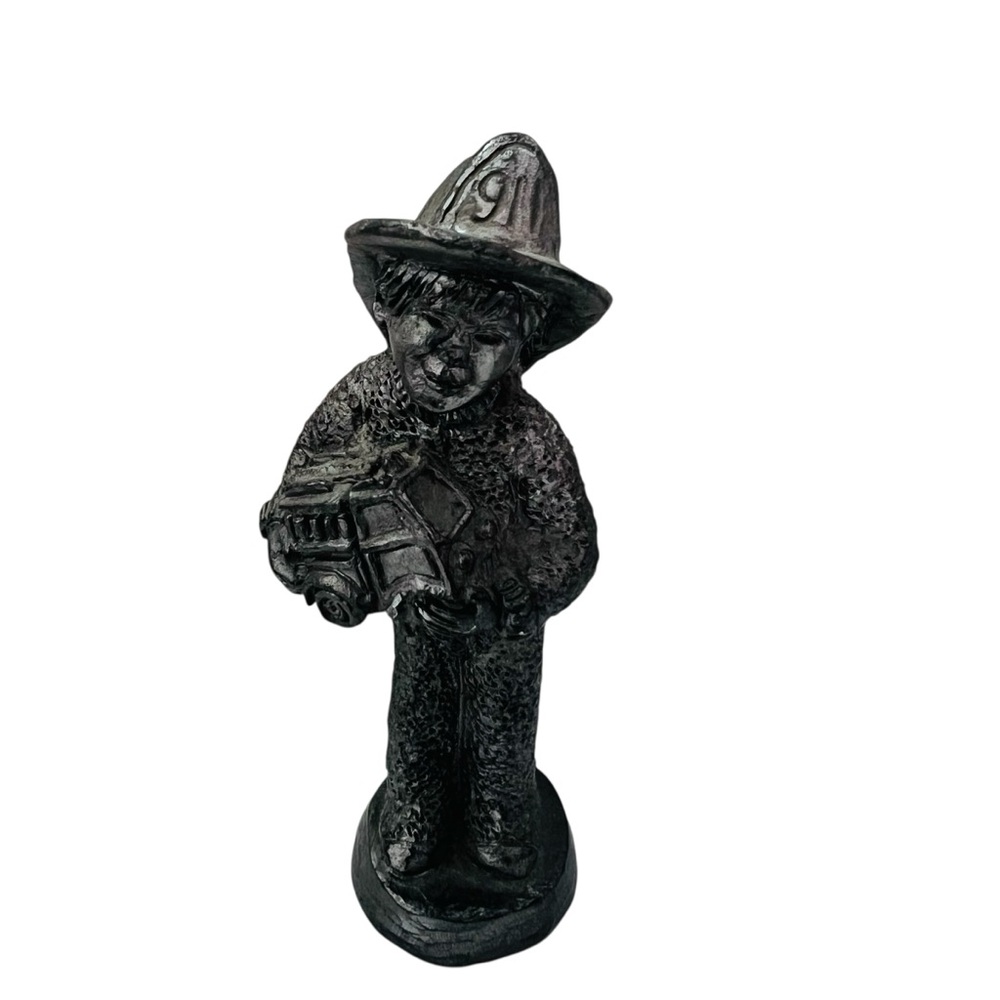 Vintage Michael Ricker Pewter Boy Fire Truck 911 Helmet Numbered Signed Figurine